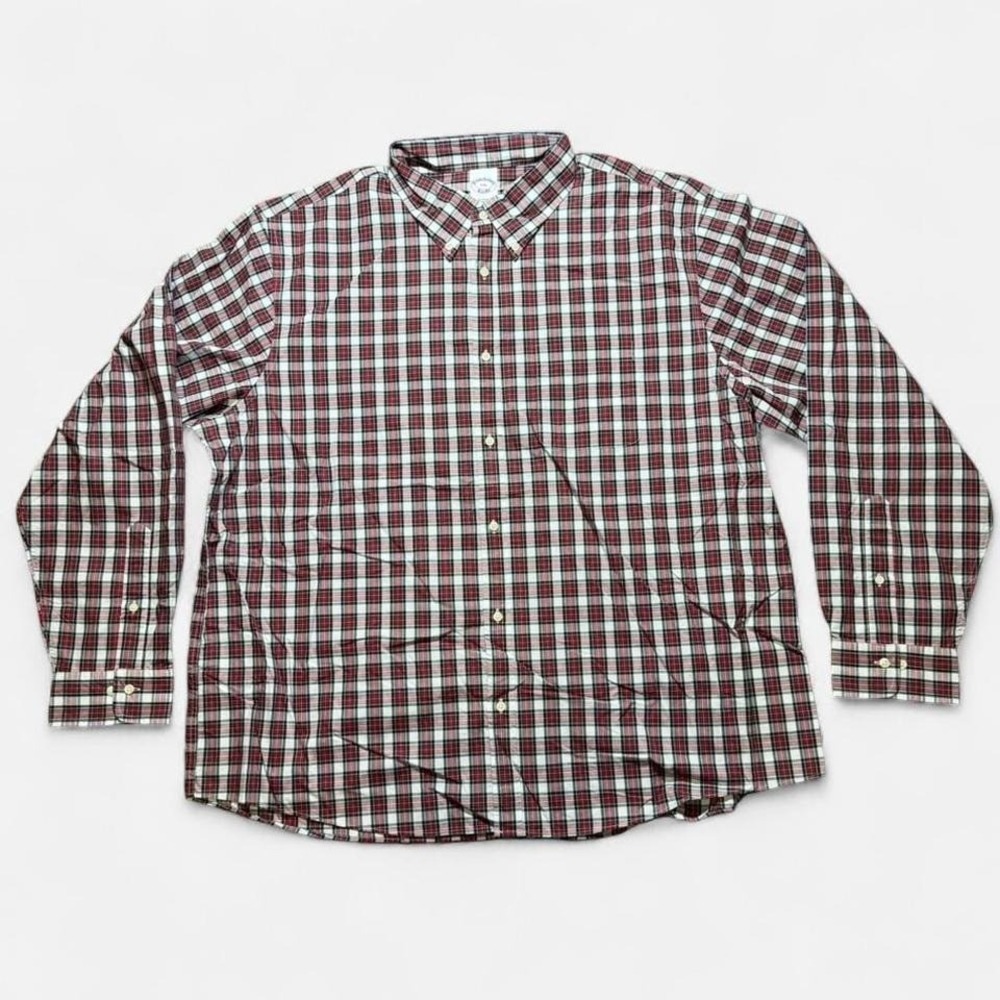 Brooks Brothers Tartan Plaid Red/Green Mens Button Up Shirt All Cotton‎ Size XXL